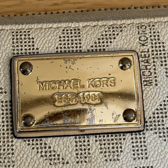 Michael Kors Monogrammed Pattern Gold-Tone Plate Women's Wristlet - Picture 12 of 14